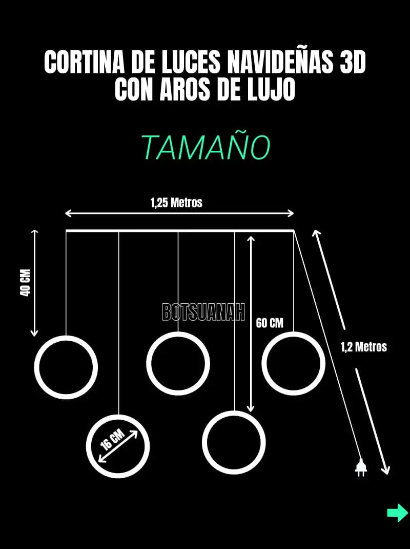 CORTINA DE LUCES NAVIDEÑAS 3D AROS DE LUJO